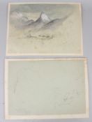 CIRCLE OF JOHN RUSKIN 'Kreuth Bavarian Alps' pencil and watercolour heightened with white and a