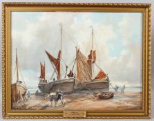 DOROTHY LIGHTFOOT (1909-2002) 'On Pinmill Hard' oil on board signed 37 x 49.5cm