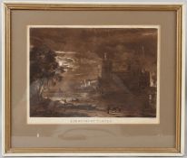PAUL SANDBY 'Caernarvon Castle' sepia aquatint 17 x 24cm plate