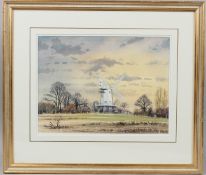 W P HAWORTH Landscape with windmill possibly Kings Mill Shipley Horsham watercolour signed 27 x 36.