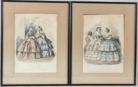 FRENCH FASHION PRINTS 'Modes de Paris, Petit Courrier des Dames' pair, with inscriptions, dated 1857