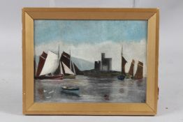 BRITISH SCHOOL (EARLY 20TH CENTURY) Seascape with castle and sailing boats oil on canvas signed with