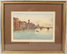 FRANS VERVLOET (1795-1872) 'Florence' twilight view of boatmen on a canal watercolour signed and