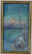 POSSIBLY AMERICAN SCHOOL (EARLY 20TH CENTURY) Boys fishing by moonlight coloured chalks signed