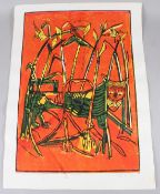 BRUCE ONOBRAKPEYA (1932 NIGERIA) 'Leopard in the Cornfield' serigraph / screenprint 35/75 signed and