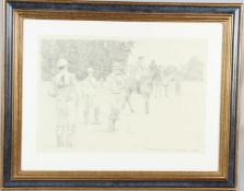 KENNETH DALY Polo team pencil drawing signed, inscribed and dated '91 39.5 x 57cm