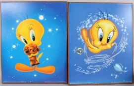 LOONEY TUNES Tweety pair of coloured prints framed 50 x 40cm (2)