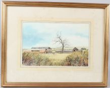 ALAN ROBBINS 'A Bedfordshire Farm'' watercolour signed label verso 20.5 x 31.5cm
