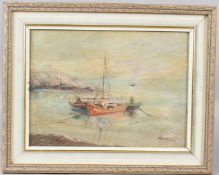 GREEK SCHOOL (20TH CENTURY) Moored fishing boats oil on board signed indistinctly 22.5 x 30.5cm