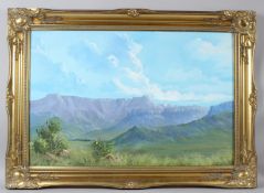 WENDY MILLS (SOUTH AFRICA) 'Surprise Ridge' oil on board signed, inscribed and dated '89 49.5 x
