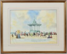 ROD PEARCE Bandstand on a busy esplanade watercolour signed 27.5 x 37.5cm
