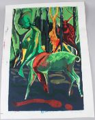 BRUCE ONOBRAKPEYA (1932 NIGERIA) 'Hunters Secret' serigraph / screenprint 12/75 signed and inscribed