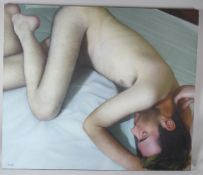 LEE STEWART Male nude sleeping oil on canvas signed unframed 89 x 104.5cm
