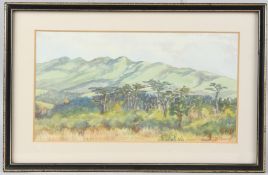 D POWELL Landscape with trees possibly Southern Africa watercolour signed 18 x 33cm