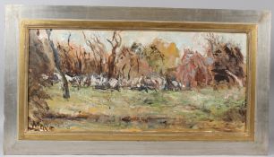 POSSIBLY LUIS ALBERTO MELLO Woodland landscape oil on canvas signed indistinctly 32 x 69.5cm
