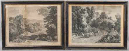 AFTER GASPAR POUSSIN Arcadian landscapes pair of engravings by Chatelain published 1741 and 1744