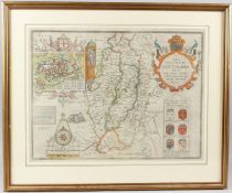 JOHN SPEED (1552-1629) The Countie of Nottingham hand coloured engraved map double sided frame 39.