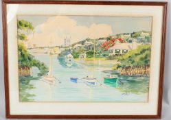 MARY ZUILL Bermudian river scene watercolour signed and dated 1979 29.5 x 45cm