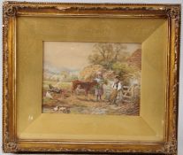 ENGLISH SCHOOL (19TH CENTURY) Farmyard scene of children with a calf watercolour 15 x 20.5cm