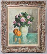 ALEXANDRE GRIGORIEVICH MAKISMENKO Still life with flowers and fruit oil on board signed 48 x 39cm