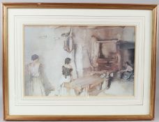 SIR WILLIAM RUSSELL FLINT (1880-1969) 'The Red Terrace Provence' 29.5 x 40.5cm an interior bathhouse