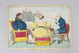 C FLEMING (PUBLISHER) 'Reading the Times' early 19th century hand coloured caricature unframed (a/f)