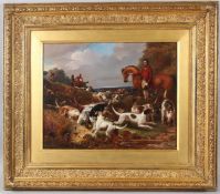 19TH CENTURY SCHOOL 'Beaufort surrounded by the Hounds' oil on canvas signed indistinctly 39.5 x