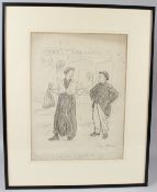 GEORGE BELCHER Cartoon of figures conversing outside the Lion Brewery charcoal marked for the Tatler