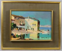 CECIL ROCHFORT D'OYLY-JOHN (1906-1993) Mediterranean coastline with fishermen oil on canvas signed