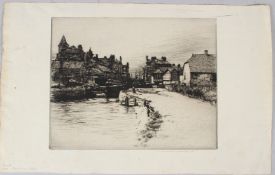 MORTIMER MENPES (1855-1938) Canal, Newbury Berks etching signed in pencil unframed 20 x 25cm