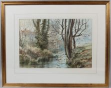 STANLEY LAMBERT 'A Winters Walk' watercolour signed 34.5 x 50.5cm