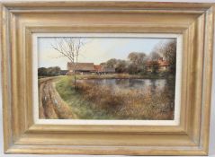 CLIVE MADGWICK (1934-2005) View of farm and pond oil on board signed 19.5 x 32cm