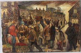 DEREK JAMES HIGGINSON (1930-2020) Street scene in an industrial town oil on canvas signed unframed