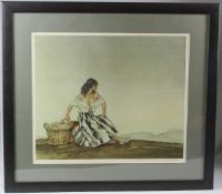 WILLIAM RUSSELL FLINT Seated woman with basket colour print Fine Art Guild blindstamp signed in