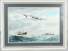 JOHN HOWELL 'Convoy Escort Liberator Mk VC' watercolour signed Guild of Aviation Artists label verso