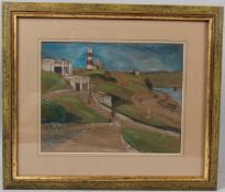 KEVIN ANGUS 'The Slopes' coastal path colour crayons signed Plymouth picture gallery label