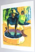 BRUCE ONOBRAKPEYA (1932 NIGERIA) 'Zaria Dye Pits' serigraph / screenprint 10/75 signed and inscribed