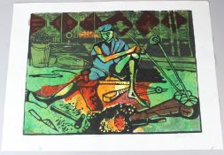 BRUCE ONOBRAKPEYA (1932 NIGERIA) 'Alagbede (Blacksmith)' serigraph / screenprint 8/75 signed and