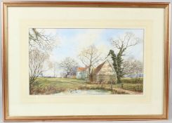 ALAN ROBBINS 'A Bedfordshire Landscape' watercolour signed labels verso 22 x 38cm