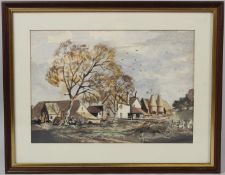 GEORGE POWELL 'Kent Hop Farm' watercolour inscribed label verso 22 x 31.5cm