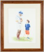 KENNETH DALY Polo player and boy watercolour signed and dated 1991 55 x 43cm