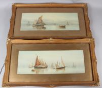 GARMAN MORRIS (act.1900-1930) 'Hazy morn' and 'Misty evening' fishing boats pair of watercolours