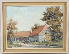 MODERN BRITISH SCHOOL 'Sprocketts Farm Leatherhead' oil on board signed GOUGH inscribed verso 30 x