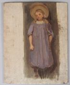 CIRCLE OF J A M WHISTLER Young girl in a mauve smock oil sketch on panel bears inscription verso