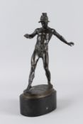 R. ABRAHAM, CIRCA. 1920. A bronze gladiator holding a knife. Signed. 36cms high overall, including