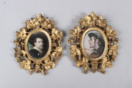 A PAIR OF 19TH CENTURY FLORENTINE CARVED AND GILDED MINIATURE FRAMES, of naturalistic form, one