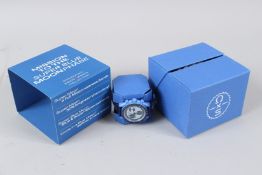 AN OMEGA SWATCH MISSION TO THE SUPER BLUE MOONPHASE WATCH, in original box with paperwork.