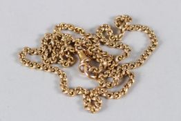 A YELLOW METAL CURBLINK WATCH CHAIN. 56cms long. 30gms.