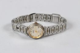 A LADIES CARTIER STAINLESS STEEL QUARTZ WRISTWATCH.