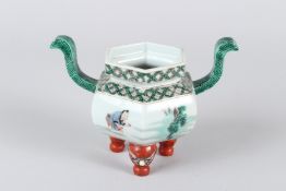 A CHINESE QING DYNASTY FAMILLE VERTE PORCELAIN BURNER. 11cms high.